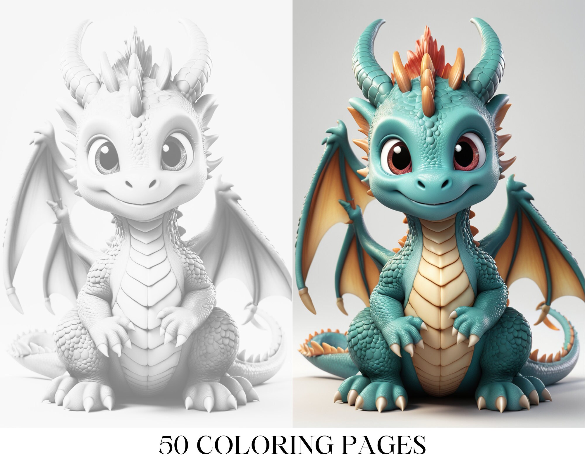 Baby Dragon Fantasy Coloring Pages 50 Pages Adult & Kids Coloring Book
