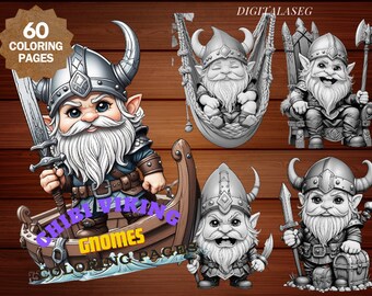 Chibi Viking Gnomes Coloring Book: 60 Printable Pages (PDF)