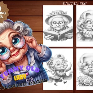 Può includere: Un set di 80 pagine da colorare con illustrazioni di divertenti vecchiette. Le pagine sono progettate per adulti e bambini. Le illustrazioni sono in bianco e nero e presentano una varietà di espressioni e attività.