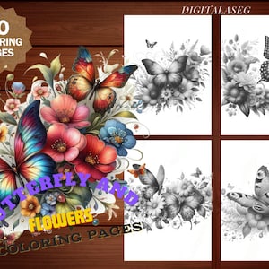 Livre de coloriage papillons et fleurs : 50 pages en niveaux de gris (PDF imprimable)
