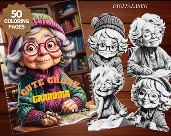 Crazy Grandma Coloring Book, 50 Printable Pages (PDF Download)