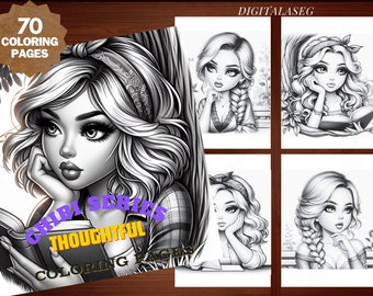 Chibi Coloring Book: 70 Thoughtful Grayscale Pages (Printable PDF)