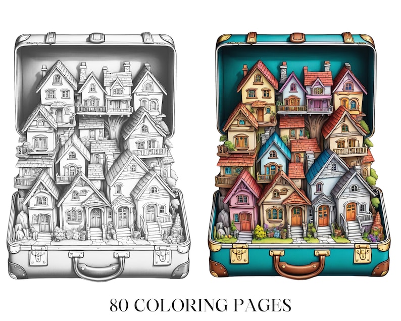 Art in Suitcase Mix Coloring Pages 80 Adult & Kid Coloring Book ...