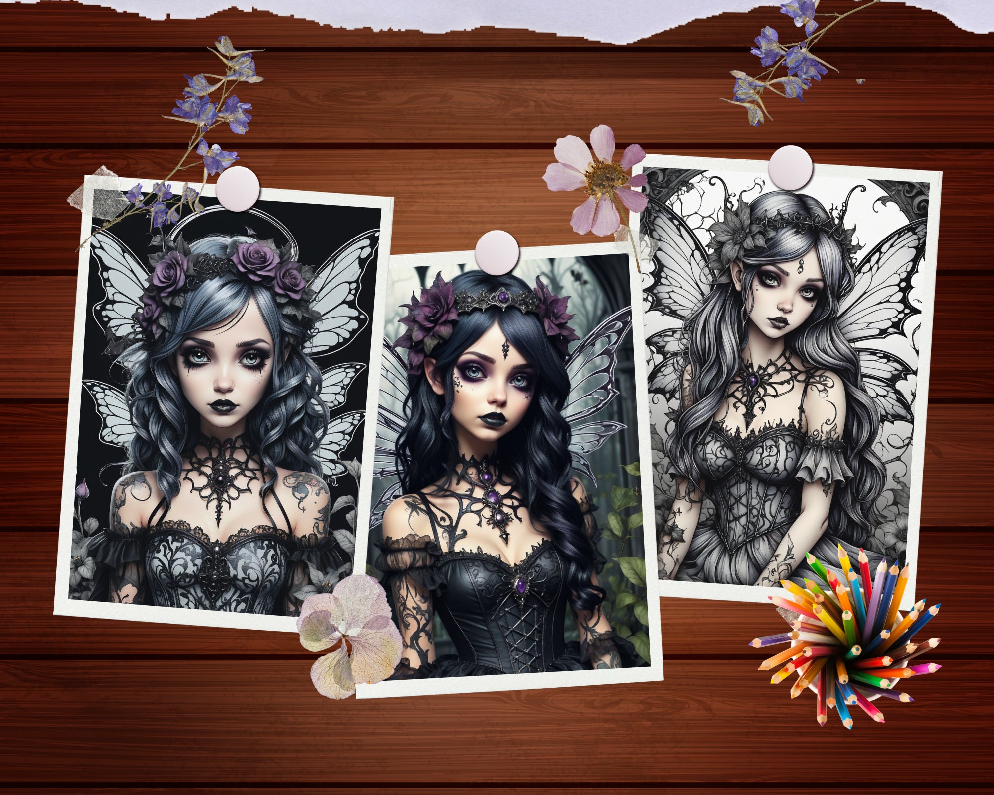 Gothic Fairy Coloring Pages 40 Pages Adult &amp; Kids , Grayscale, Light ...