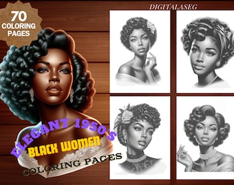 1950s Black Women Coloring Book: Grayscale Illustrations (Printable PDF)