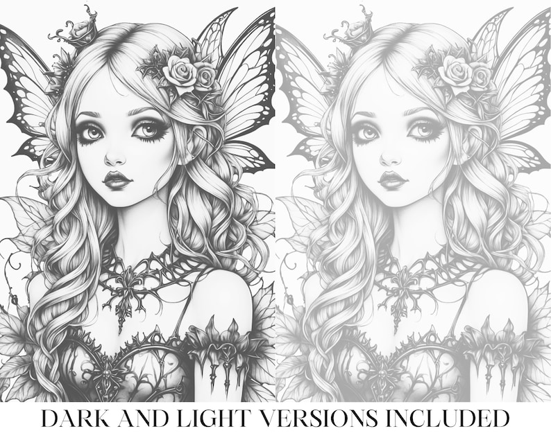 Gothic Fairy Coloring Pages 40 Pages Adult &amp; Kids , Grayscale, Light ...