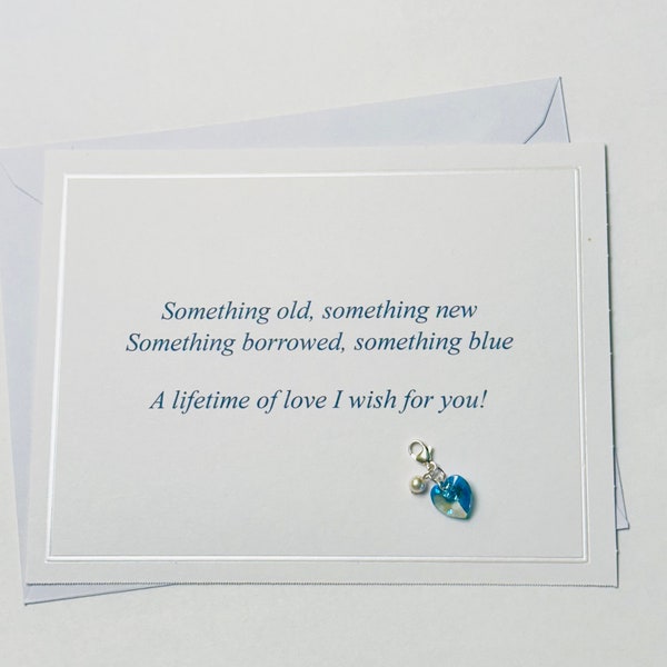 Something blue gift for bride, bridal charm bouquet, bridal card wedding gift mom friend grandma, blue wedding charm for gown or bouquet