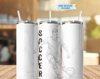 Boy Kicking Soccer Sketch 20oz Skinny Tumbler Sublimation Design Digital Download PNG Instant Digital Tumbler Wrap