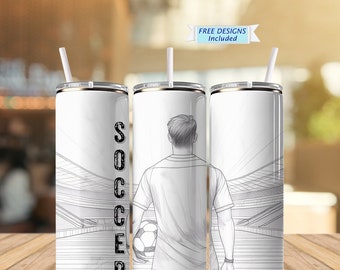Boy Soccer Sketch 20oz Skinny Tumbler Sublimation Design Digital Download PNG Instant Digital Tumbler Wrap