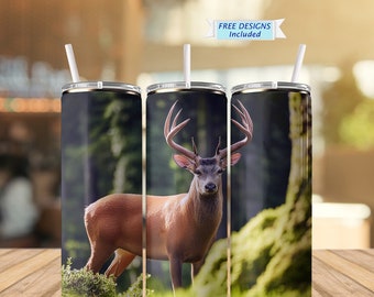 Deer in Woods bundel 20oz magere beker mok muismat sublimatie ontwerp bundel digitale download PNG Instant digitale beker wrap