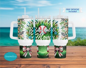 40oz Baseball Mom Tumbler – Sports Mom Travel Mug – Glitter Design for Moms Cup for Game Days & Team Moms