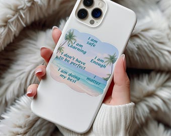 Sticker met positieve bevestiging voor tieners | Sticker Ik ben genoeg | Geestelijke gezondheid strandvinyl | Waterfles voor laptop Phone