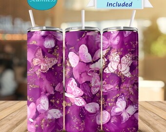 Kleurrijke roze en paarse vlinderbundel magere beker mok muismat bundel 20 oz beker 11 oz mok muismat thuiskantoor sublimatie bundel
