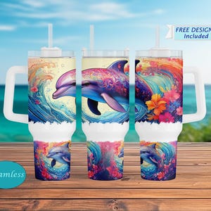 100 ml Delfin Ozean Becher Design - Sea Life Reisebecher mit Delfinen und Wellen - Thermobecher Meerestiere für Strand- und Meeresliebhaber