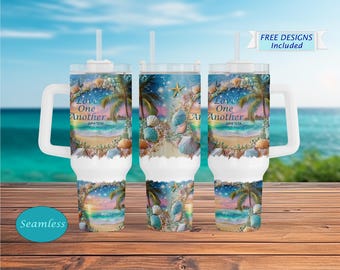 Strandbeker 40 oz, esthetische kust, beker zomerzand en golven, cadeau oceaanliefhebber, tropische reismok, beker vakantie 40oz beker, beker vakantie 40 oz