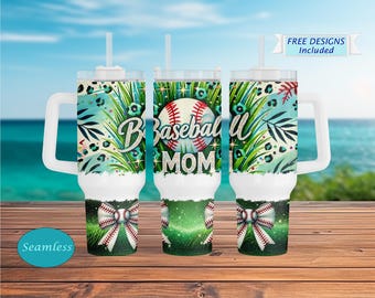 40oz Baseball Mom Tumbler – Sports Mom Travel Mug – Glitter Design for Moms Cup for Game Days & Team Moms