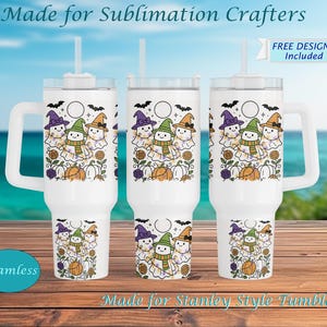 Happy Ghost & Kürbis Tumbler Wrap | 40 Unzen Halloween Becher PNG | Jack-o 'Lantern Feld Sublimations Design | Niedliche Herbst nahtlose Wrap