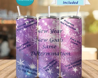 New Years Goals Bundle Skinny Tumbler Mug Mousepad Digitale aanmoedigingsbundel Thuiskantoor Tumbler Mug Mousepad Sublimatiebundel PNG Wrap