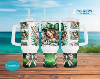 40oz Baseball Mom Tumbler – Sports Mom Travel Mug – Glitter Design for Moms Cup for Game Days & Team Moms