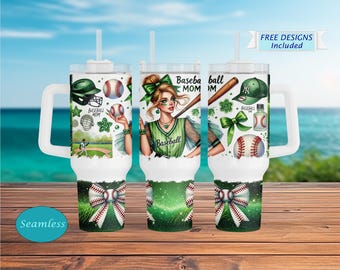 40oz Baseball Mom Tumbler – Sports Mom Travel Mug – Glitter Design for Moms Cup for Game Days & Team Moms