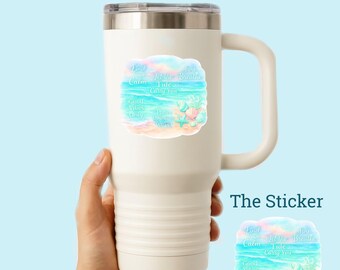 Kalmerende sticker strandcitaat | Good Vibes Only-sticker | Ocean Affirmation-vinyl | Waterfles voor laptop Phone