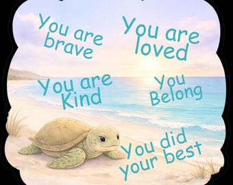Sticker schildpad positieve affirmatie kinderen | Sticker You Are Brave | Bemoedigend strandvinyl | Laptopwaterfles