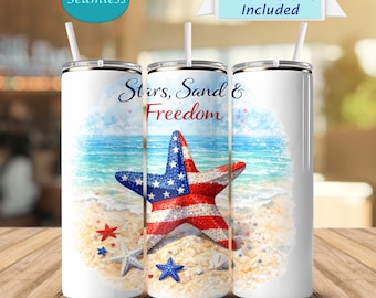 Patriottische zeester beker wrap 20oz mager sublimatie ontwerp strand VS vrijheid kust zomer zomer, png
