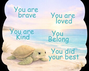 Sticker schildpad positieve affirmatie kinderen | Sticker You Are Brave | Bemoedigend strandvinyl | Laptopwaterfles