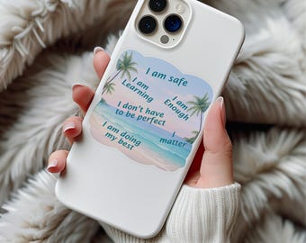 Sticker met positieve bevestiging voor tieners | Sticker Ik ben genoeg | Geestelijke gezondheid strandvinyl | Waterfles voor laptop Phone