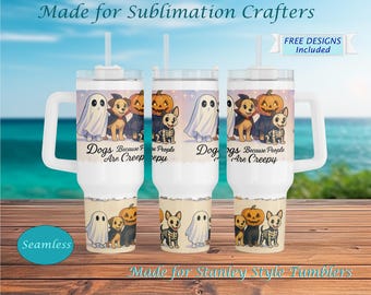 Honden omdat mensen eng zijn Tumbler Wrap | Halloween-hondsublimatieontwerp | 40 oz Stanley-mokomslag, png PNGEgg | Naadloze omslagdoek huisdierkostuum