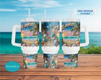 Strandbeker 40 oz, esthetische kust, beker zomerzand en golven, cadeau oceaanliefhebber, tropische reismok, beker vakantie 40oz beker, beker vakantie 40 oz