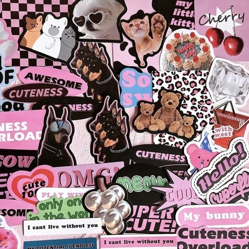 Dark Cool Pink Assorted Aesthetic Stickers Vinyl Sticker Pack Lifestyle ...