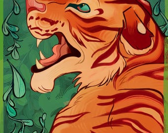 Tigre antropomórfico peludo // Arte original - Impresión artística de 5x7 pulgadas