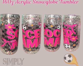 Soccer Mama Snowglobe Tumbler | Glitter Soccer Cup with Topper | Custom Soccer Mom Tumbler | 20oz Glitter Flow Cup | Soccer Gift for Moms|