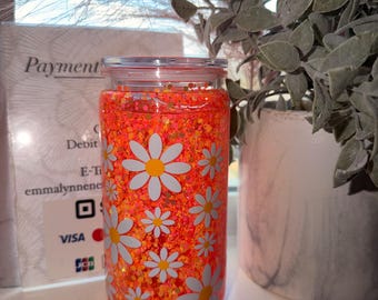 neon daisy Snow Globe Tumbler 16oz | floral Inspired Cup | Glitter Liquid Tumbler | Funny Drinking Cup | Gift for Her | Summer Drinkware