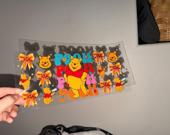 Winnie the Pooh Uv DTF Cup Wrap | Pooh Bear Tumbler Decal | 16oz Libbey Glass Can Wrap | Cute Bear Cup Sticker | Permanent UV DTF Transfer
