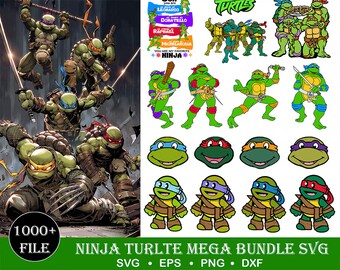 Pacchetto di 1000+ file Ninja Turtles Clip Arts + alfabeto, file tagliati in formato SVG Ninja Turtles per Cricut / Silhouette, Ninja Turtles Clipart, png, dxf