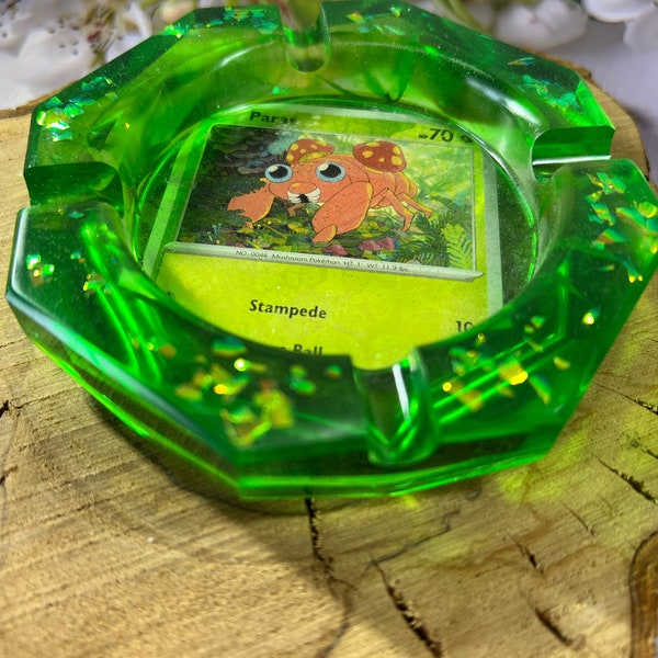 Verdant Haven - Unique Green Ashtray with Embedded Pokémon Card | Collector's Delight - Epoxy Ashtray - Gift