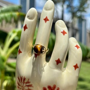 Handmade Gold Wire Wrapped Tigers Eye Crystal Ring