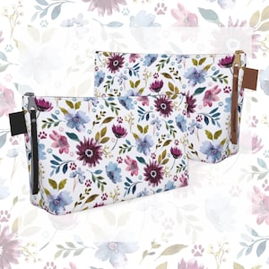 Bolsa de maquillaje para amantes de las mascotas con diseño de huellas y hojas de acuarela / Bolsa de lona con cremallera / Regalo para mamá perruna / Organizador de viaje / Bolso de mano opcional