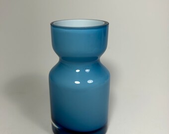 MCM cased glass bud vase blue