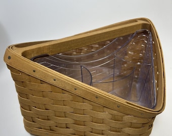 Vtg longaberger hand amde basket organizer lazy susan with insert protectors, 2005