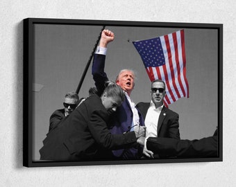 Donald Trump Survived Assassination Attempt Poster - American Flag Canvas Wall Art Home Decor Framed Art
