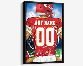 Kansas City Chiefs Jersey NFL Personalized Jersey Custom Name and Number Canvas Wall Art  Print Home Decor Framed Poster Man Cave Gift