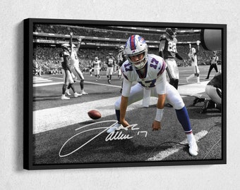 Josh Allen Autographed Poster Buffalo Bills Canvas Unique Design Wall Art Print Hand Made Ready to Hang Custom Design