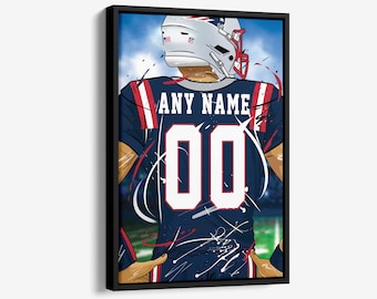 New England Patriots Jersey NFL Personalized Jersey Custom Name and Number Canvas Wall Art  Print Home Decor Framed Poster Man Cave Gift