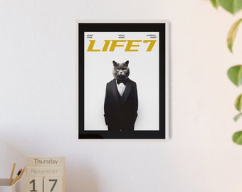 Impression d'affiche de film James Bond « 007 », art mural chat, décoration de chambre, art de film, cadeau pour amoureux des chats, impression d'art mural, art du film vintage, affiche drôle
