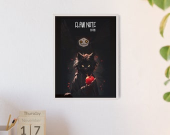 Impression affiche d'anime Death Note, art mural chat, décoration de chambre, art anime, cadeau pour amoureux des chats, impression d'art mural, art japonais, affiche drôle
