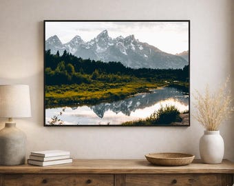 Grand Teton Printable Wall Art, Mountain Landscape Print, Neutral Nature Decor, Large Art Download, Wyoming Photography