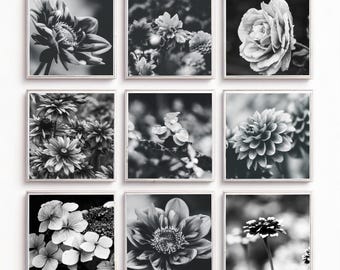 Black and White Floral Print Set, Minimalist Botanical Art (Digital Download)